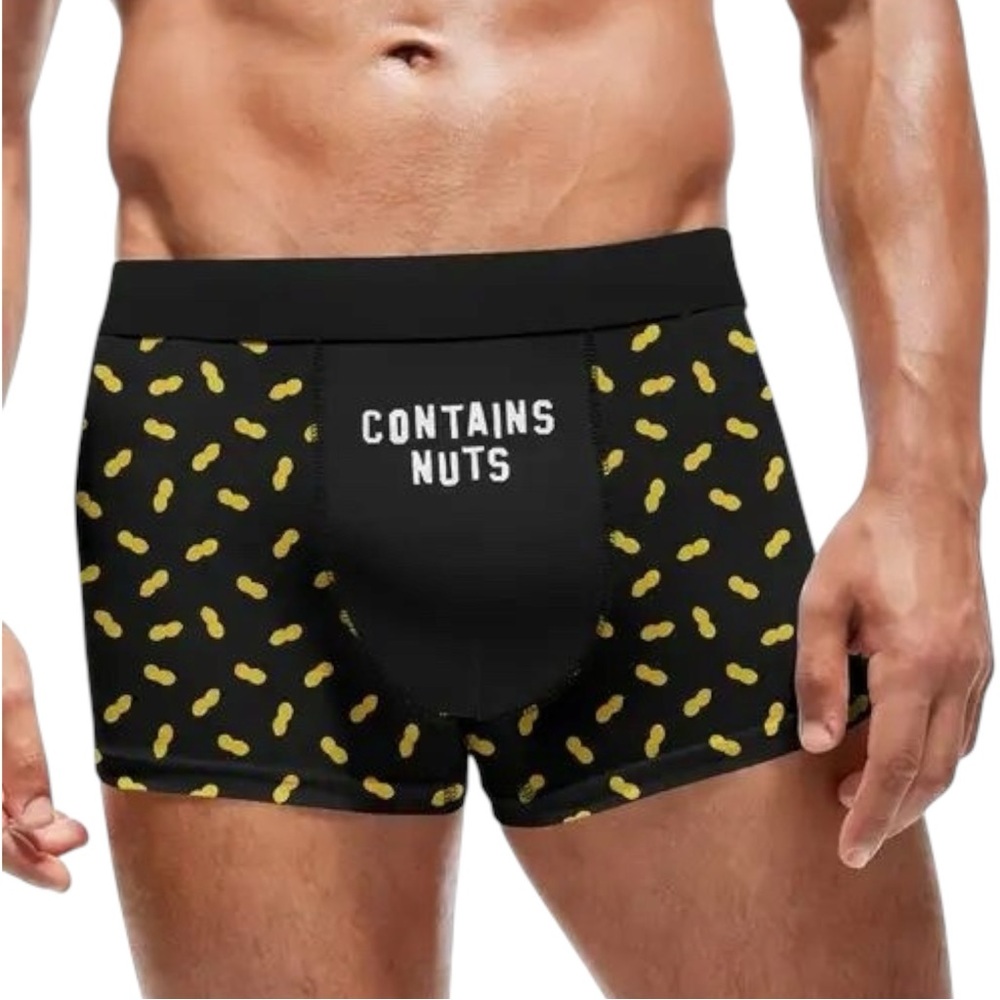 🪷 “Contains Nuts” Black & Yellow Men’s Boxer Briefs